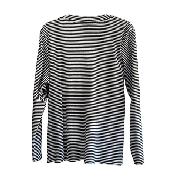 Chico’s Size 3 (XL/16) Black Stripe 3 Button Accent  V Neck Thermal Shirt - Picture 3 of 6